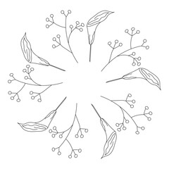 Circular border with decorative line art flowers elements. Stylish botanical vector design perfect for greeting cards, banners, and invitations