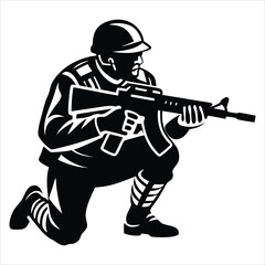 Military soldier saluting silhouette vector illustration for design use, A black silhouette of an soldier