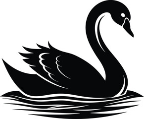 Fototapeta premium Swan silhouette vector, black bird icon, elegant animal shape, simple wildlife design, minimal nature graphic 