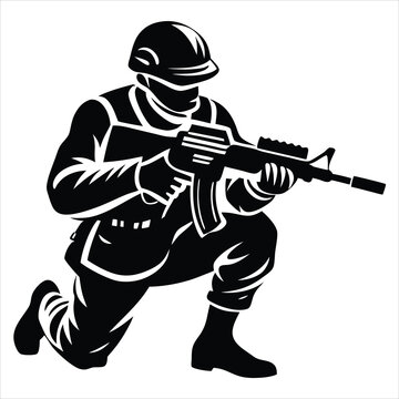 black soldier kneeling holding rifle clip art preview
