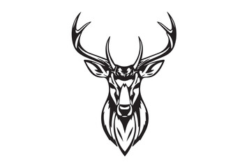 Black deer silhouette on white background. Deer silhouette vector. Animal silhouette. Deer vector Illustration.	
