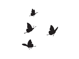 Flying butterflies' silhouette on white background. Collection of flying butterflies. 