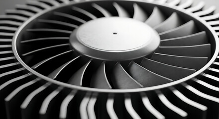 Detailed close-up of an industrial turbine showcasing its intricate design