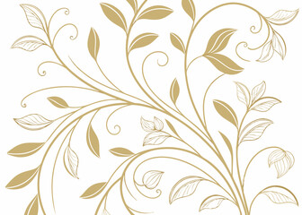Obraz premium Botanical art deco leaf background with vintage flair. Elegant jungle wallpaper vector with baroque ornament. Wavy floral hand drawn lines for luxury decorative design.