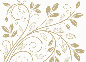 Fototapeta premium Vector art deco floral pattern with hand drawn jungle leaves. Vintage baroque ornament in elegant style. Wavy background. Luxury botanical wallpaper for stylish design.