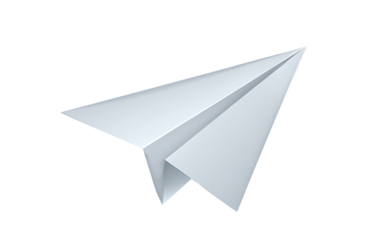 Simple White Paper Airplane Flying With Blue Shadow Isolated on Transparent Background