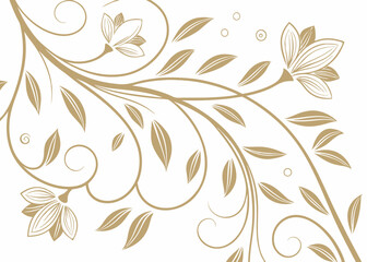 Fototapeta premium Botanical wallpaper in elegant art deco style. Hand drawn jungle leaf pattern with vintage baroque ornament. Luxury vector design. Wavy floral background for sophisticated decor.