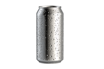 Metallic Drink Can with Water Droplets Freshness Container Cool Soft Beverage Isolated