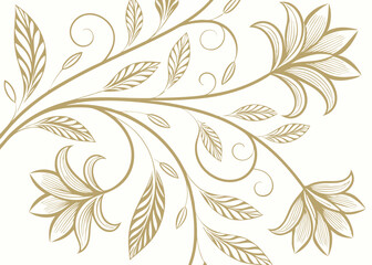 Fototapeta premium Botanical art deco background with fancy vintage style. Elegant jungle leaf wallpaper. Baroque floral ornament in wavy line art. Luxury vector for classic decorative design.