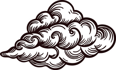 Illustrated swirling cloud design in black and white