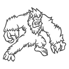 Angry yeti posing outline
