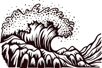 Fototapeta premium Stylized ocean waves crashing against rugged cliffs in intricate black and white design