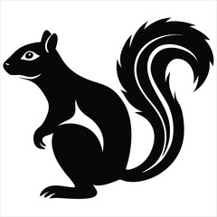 Silhouette of a squirrel , Silhouette of a Skunk line art vector cartoon illustration
