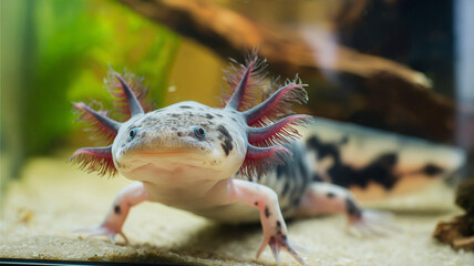 Cute Axolotl in Freshwater Aquarium - High-Quality Close-up Photography