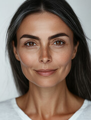 Portrait of Smiling Mature Woman with Gray Hair and Natural Skin – Clean Beauty Shot on White Background