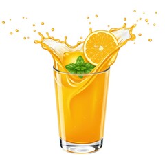 Refreshing orange juice splash with mint in glass illustration