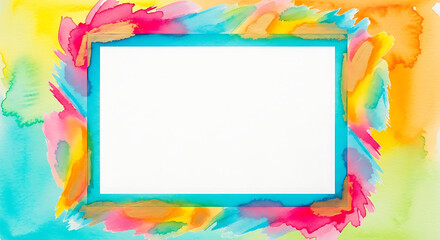 Colorful watercolor border with white center for creative design projects
