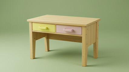 Small Wooden Table with Two Pastel Drawers for Kids