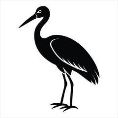 Obraz premium ibis silhouette line art vector illustration, Black Heron, stork silhouette vector