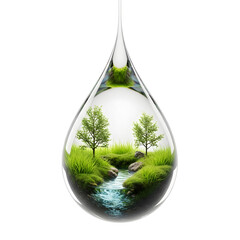 Water Drop Containing Mini Forest and River – Ecosystem Conservation Visual for World Environment Day 2025