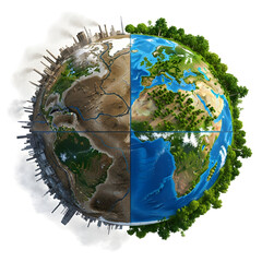 Split Earth with Pollution and Greenery Contrast – Environmental Awareness Visual for World Environment Day 2025