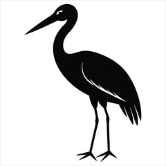 Obraz premium ibis silhouette line art vector illustration, Black Heron, stork silhouette vector