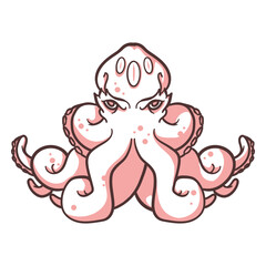 Folklore creature kraken sitting hand drawn
