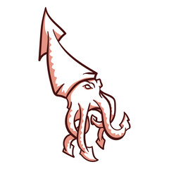 Folklore creature kraken walking hand drawn