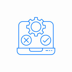 laptop gear check cross icon sign vector