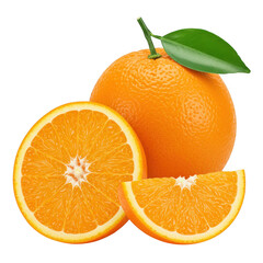 Fresh oranges sliced and whole citrus fruit vitamin c healthy food on transparent background