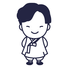 Cute south korean man with hanbok character stroke