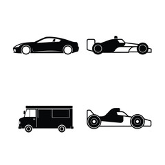 Naklejka premium Collection of Car Icons Sports Cars, Formula Vehicles, and Delivery Trucks