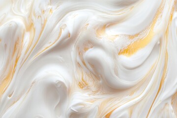 Close up detail of creamy vanilla milk blend showcasing smooth swirls and rich texture on a neutral background