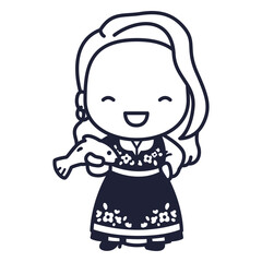 Cute norwegian woman character stroke