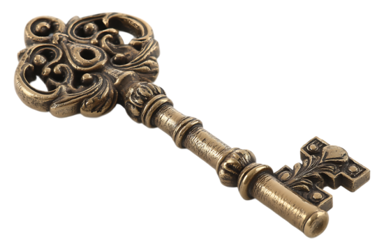 Antique Key Isolated on Transparent Background Detailed Design Vintage Ornate and Decorative