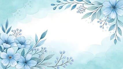 Delicate blue watercolor floral frame wedding invitation design