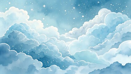 Dreamy sky watercolor cloudscape celestial background