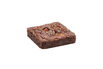 Single Piece Pecan Nut Chocolate Brownie side view on a Transparent PNG Background