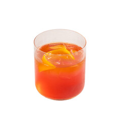 Orange Sunrise Cocktail with Orange garnish in a fancy Short Glass on a transparent glass