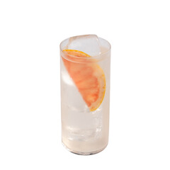 Transparent Cocktail with Grapefruit garnish in a fancy Tall Glass on a transparent glass