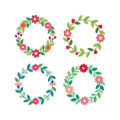 A set of colorful floral wreath vector art illustration