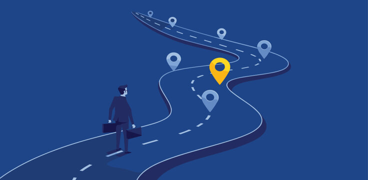 Success roadmap journey, milestone or career path achievement, route or pathway to achieve goals, accomplishment, assessment or way to success,