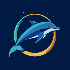 Playful Dolphin Jumping Through Hoops vector illustration