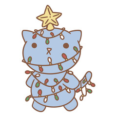 Kawaii Christmas kitty with decorations cute