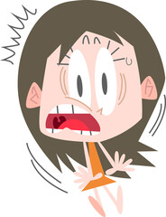 驚いた表情のオレンジの服を着た女性主線なし