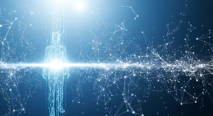 Digital human silhouette surrounded by glowing data connections and patterns
