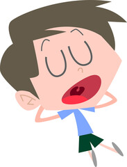 口を開けて目を閉じ座り込んでいる男性主線なし