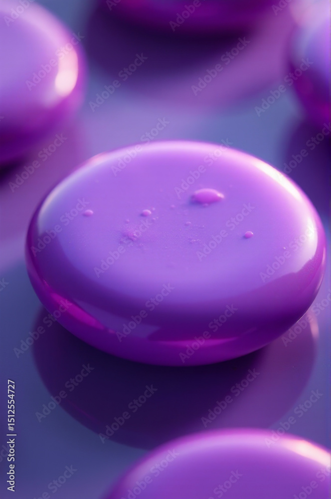 Poster a close-up shot of a purple frisbee on a table, perfect for highlighting small details or using as a