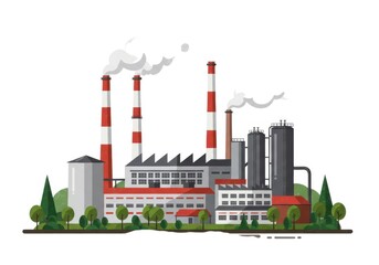 Obraz premium Factory illustration with chimneys and smoke pollution concept