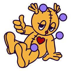 Voodoo doll in retro cartoon style